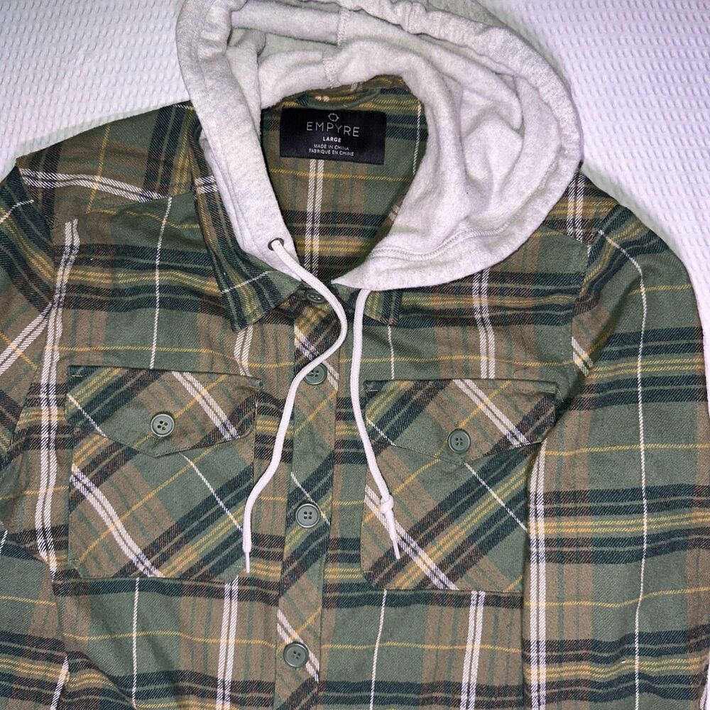 Empyre Casual Long Sleeve Hoodie Mens Size large green Plaid Ying Yang Tigers